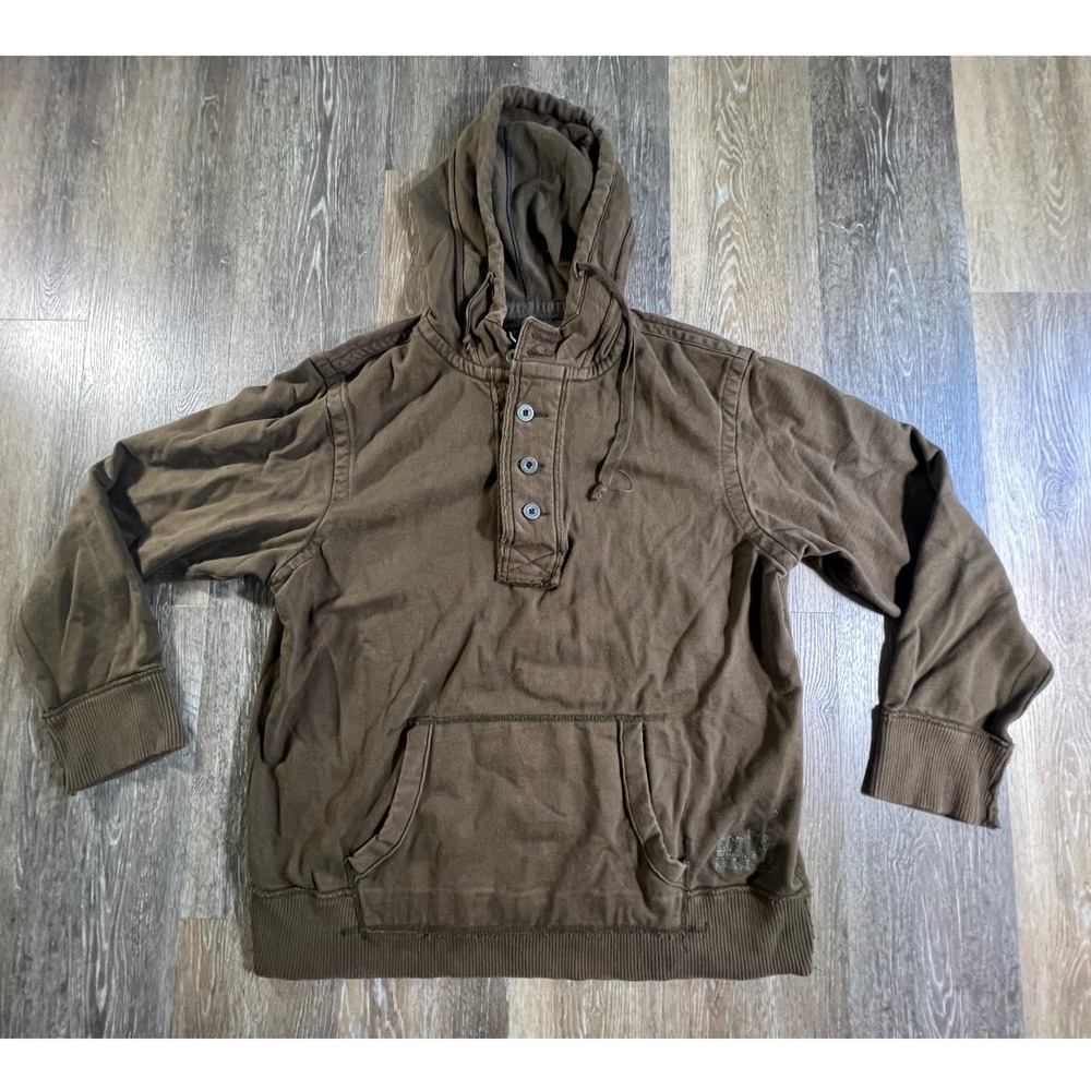 American Eagle Henley Hoodie Mens XL Brown Button Neck Pullover Long Sleeve
